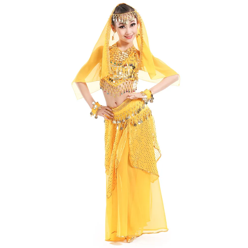 Belly Dance เครื่องแต่งกายสำหรับเด็กผู้หญิงเด็ก Belly Dance กระโปรง Bollywood เต้นรำชุดประสิทธิภาพการแข่งขันอินเดียชุด