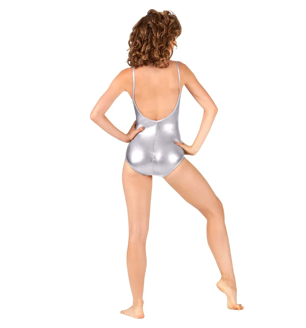 Plus Size Womens Sleeveless V Back Adult Metallic Camisole Leotard Gymnastics Shiny Unitard For Dance Stage Performance