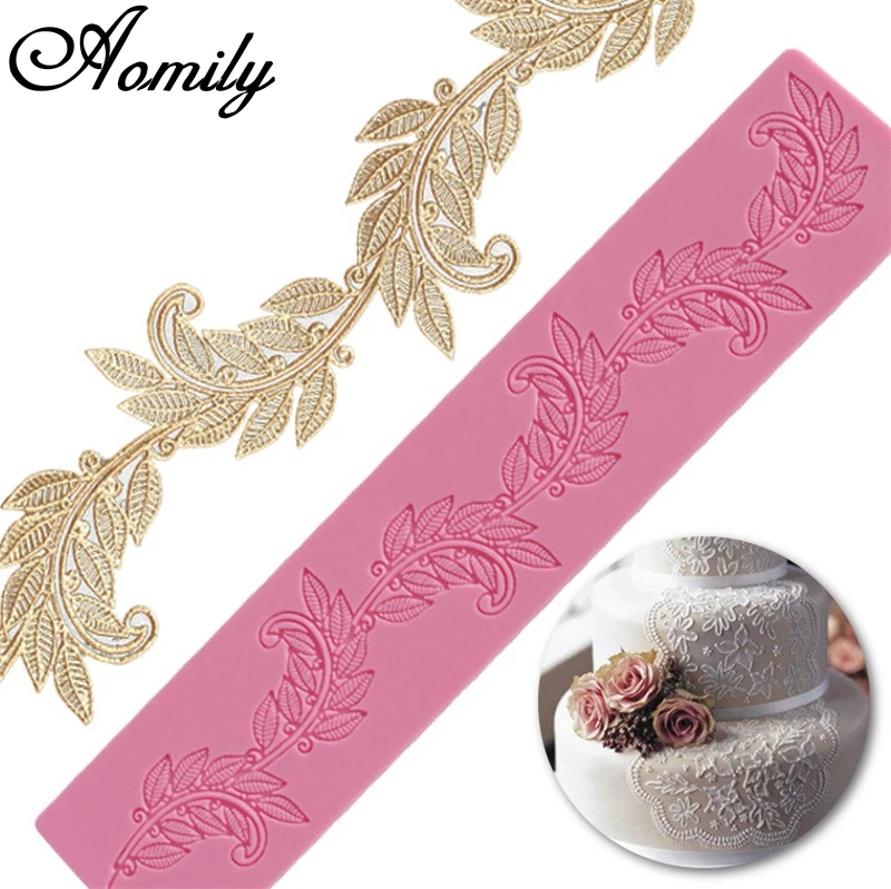 Aomily Large Leaf Lace Rectangle Mat Pad Silicone Mold 3D Fondant Cake Baking Decorating Mould Cake Decoration Baking Tools