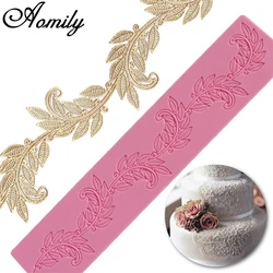 Aomily Large Leaf Lace Rectangle Mat Pad Silicone Mold 3D Fondant Cake Baking Decorating Mould Cake Decoration Baking Tools