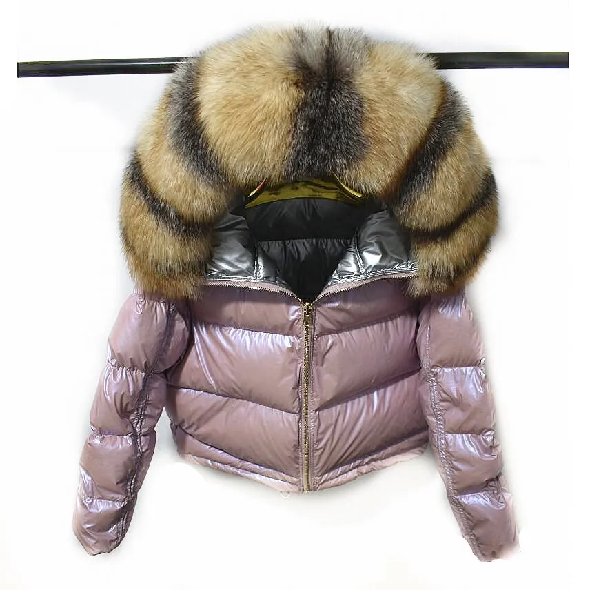 Double-Faced Duck Down Jacket, Natural Crystal Fox Fur, Large Collar, Thick Fur with Hat, Coat, Double-Sided, Ladies, New