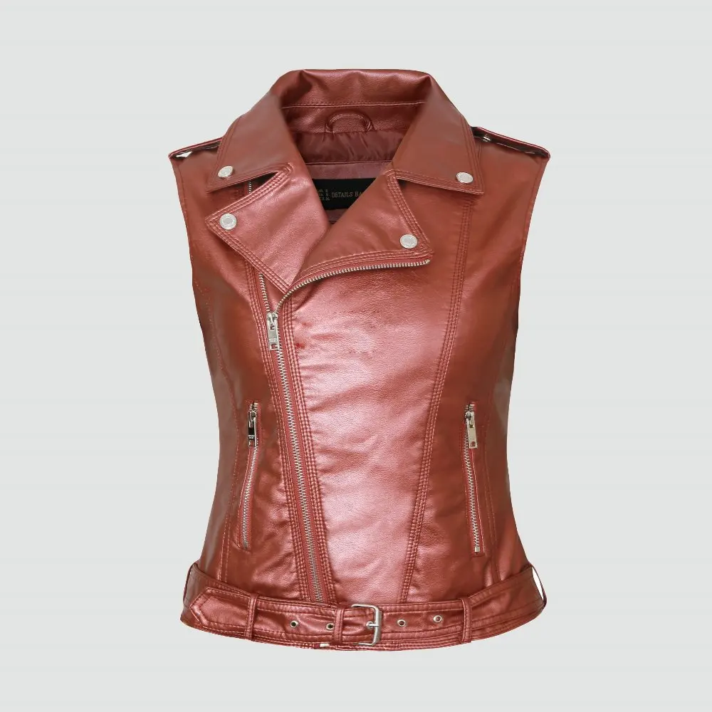 Gilet in pelle di moda calda giacca in pelle senza maniche da donna tasche con colletto rovesciato gilet in PU gilet cappotto in pelle 5 colori rosa