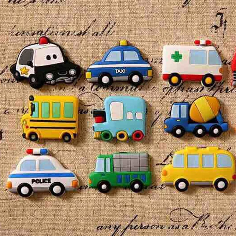 5Pcs Creative Cartoon Car Fridge Magnets For Kids Small Size Silicon Gel Magnetic Fridge Magnet Animal Magnets