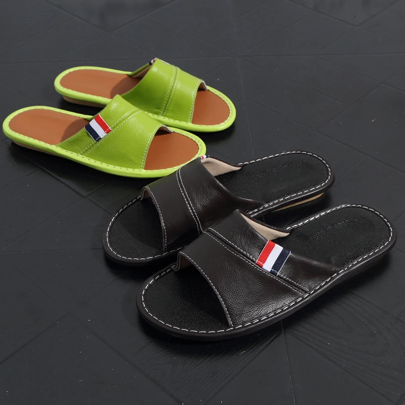 Summer Couple Leather Slippers Indoor Men and Women Home Wood Floor Skid TPR Bottom Home Shoes