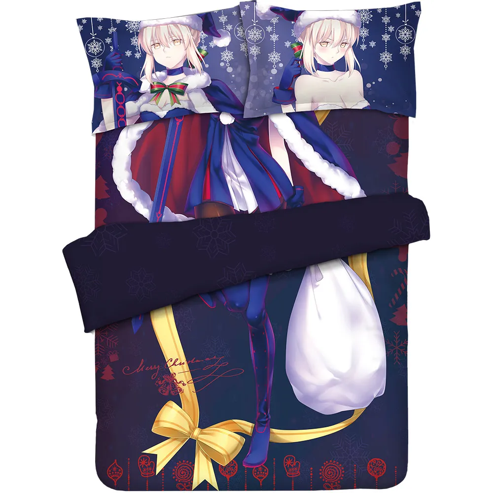 Anime JK Fate Saber Alter Arturia Pendragon Cosplay Christmas Theme Bedding Comforter Sets Bed Flat Sheet Quilt Cover Pillowcase