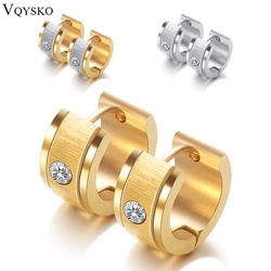 New Classic Brand Jewelry Gold-Color 316L Stainless Steel Zircon Crystal hoop Earrings for Women