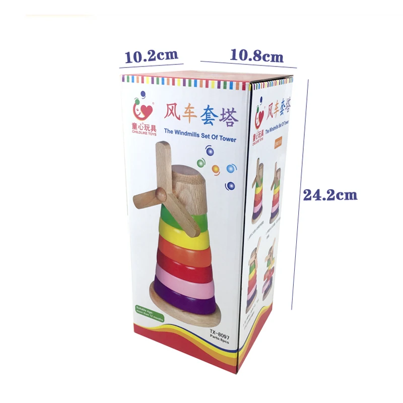 Materiais De Montessori De Madeira Brinquedos Educativos Para Crianças do bebê moinho de vento Torre Pilha Designer Para Crianças Cor Classificadores Para Bebês