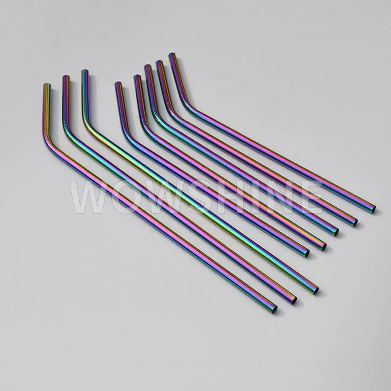 WOWSHINE New Colorful Stainless Steel 304 Drinking Straws 3pcs 267mm + 5pcs 215mm dishwasher safe rainbow color