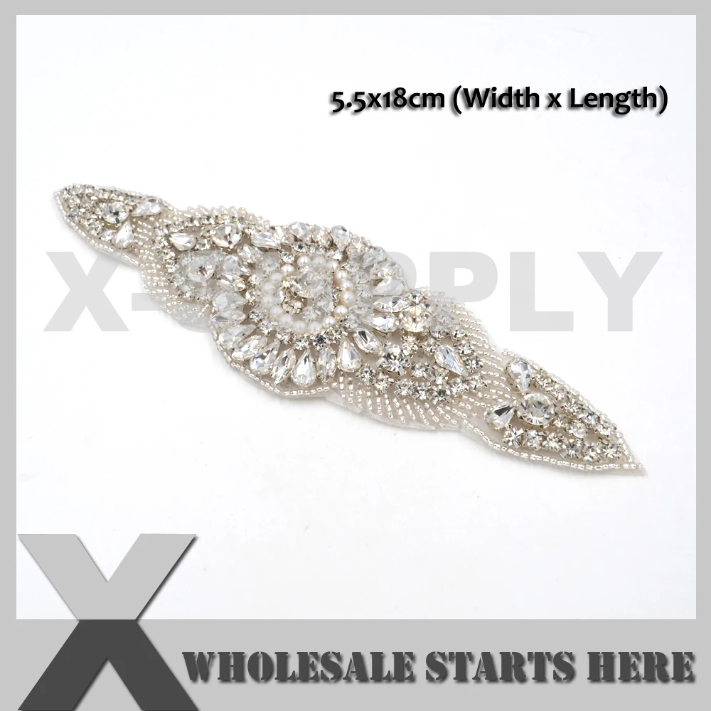 

5.5x18cm Crystal Ion On Rhinestone Appliques for Wedding Bridal Dress,Headbands,X1-RAT2546