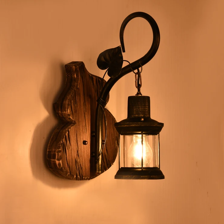 American retro Wall Lamps industrial iron lantern bar diffuse Cafe creative personality antique ship wood wall light LU71366