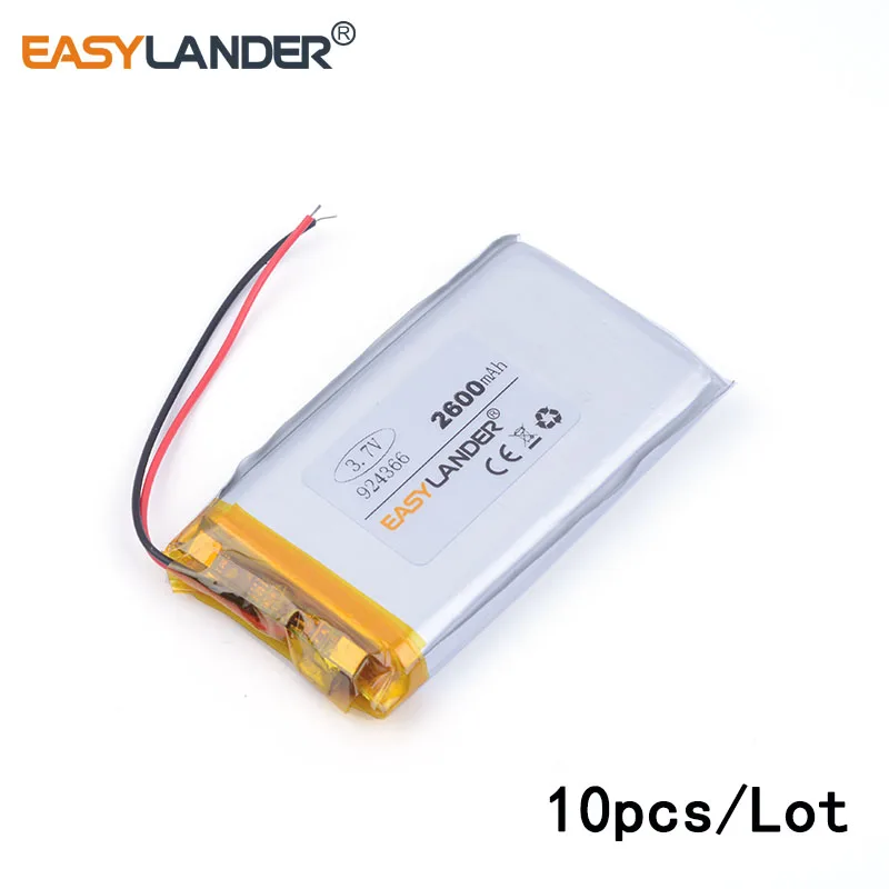 

10pcs /Lot 924366 3.7v 2600mah lithium Li ion polymer rechargeable battery FOR phone toys PDA Tools DVR power bank 904565
