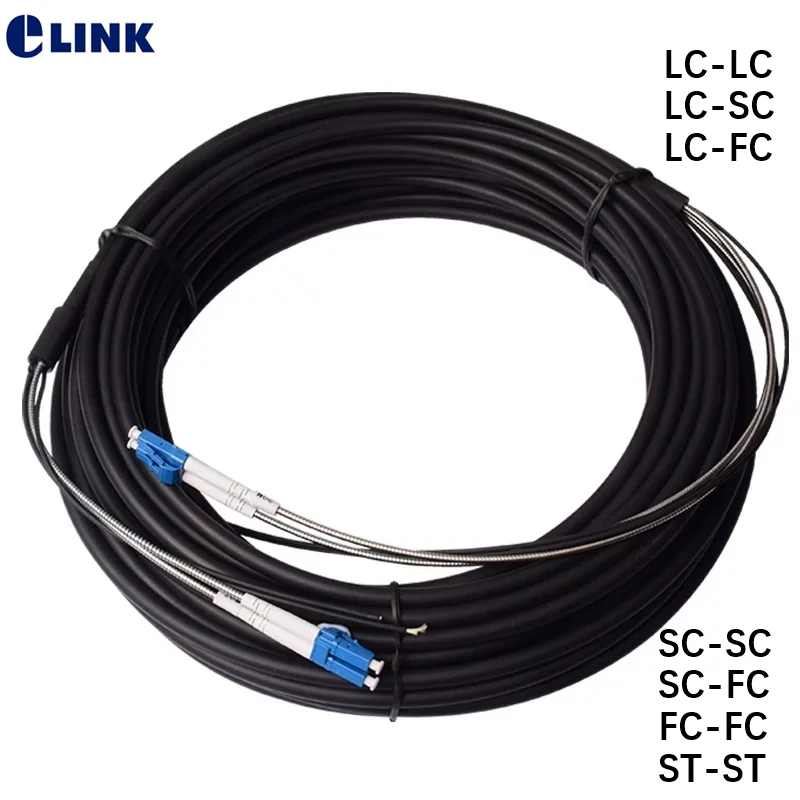 야외 CPRI 광섬유 패치 코드, 싱글모드 FTTH 점퍼 ELINK 케이블, 2C 4C, 200mtr SM OM3 OM4 OM2 LC SC FC ST 2 코어 2