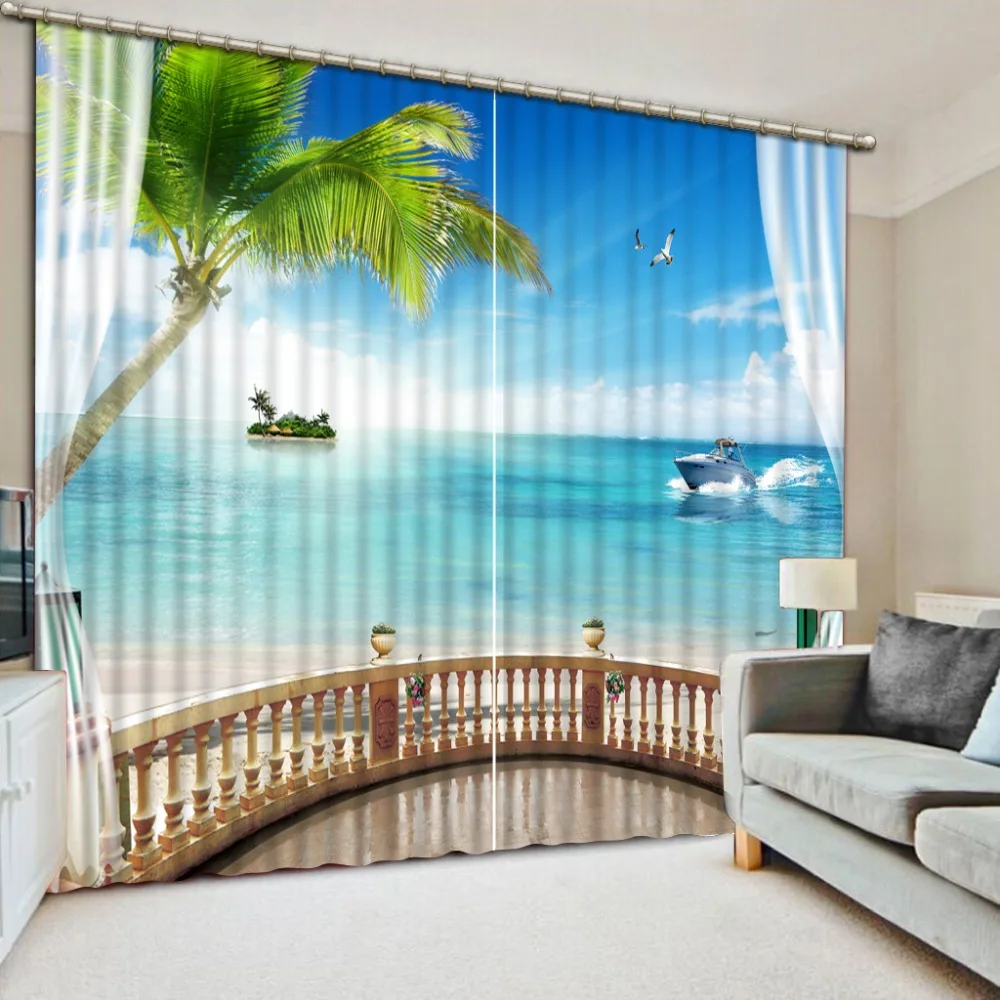 

blackout curtains custom Coconut tree seas window curtain living room bedroom kids room kitchen home goods curtains