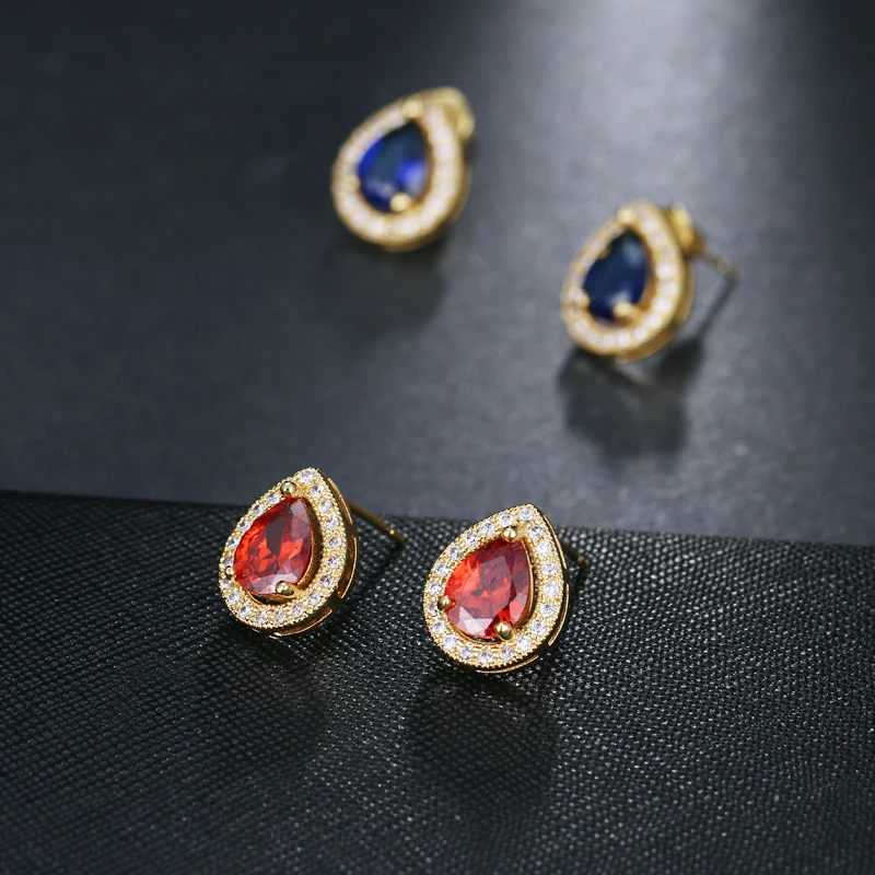 EMMAYA Luxury Red TearDrop Shape CZ Crystal Wedding Stud Earrings for Women Wholesale Price