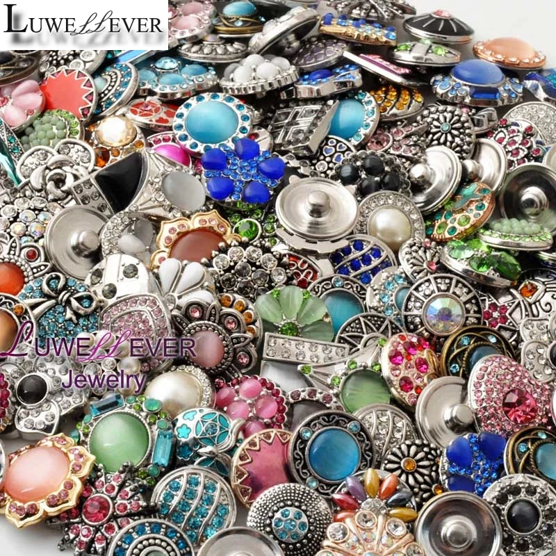 Mixed Sale Jewelry Components 18mm 12mm Metal Snap Button Charm Findings Women Gift DIY Components Fit Interchangeable Jewelry