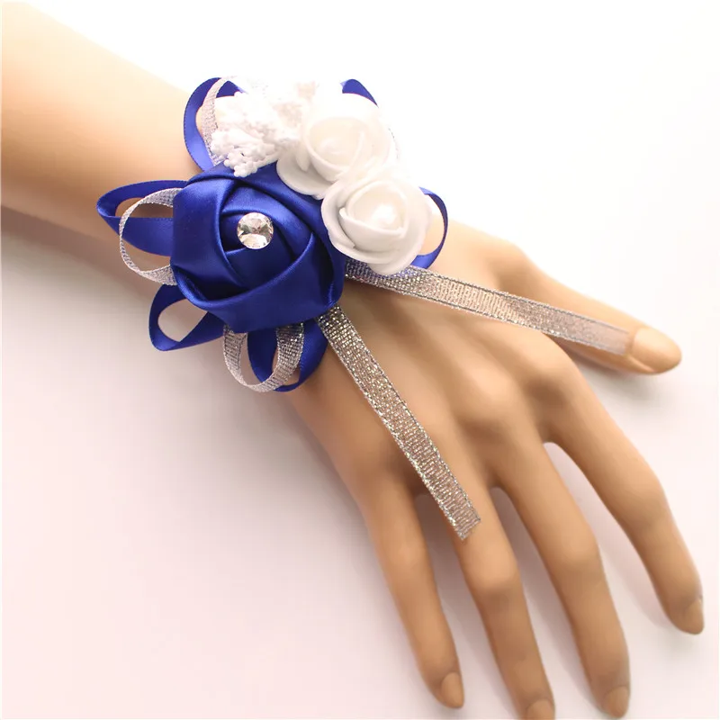 YO CHO Silk Roses White Wrist Corsage Wrist Flowers for Bridesmaids Flower Bracelet Pink Blue Bridal Sisters Wedding Accessories