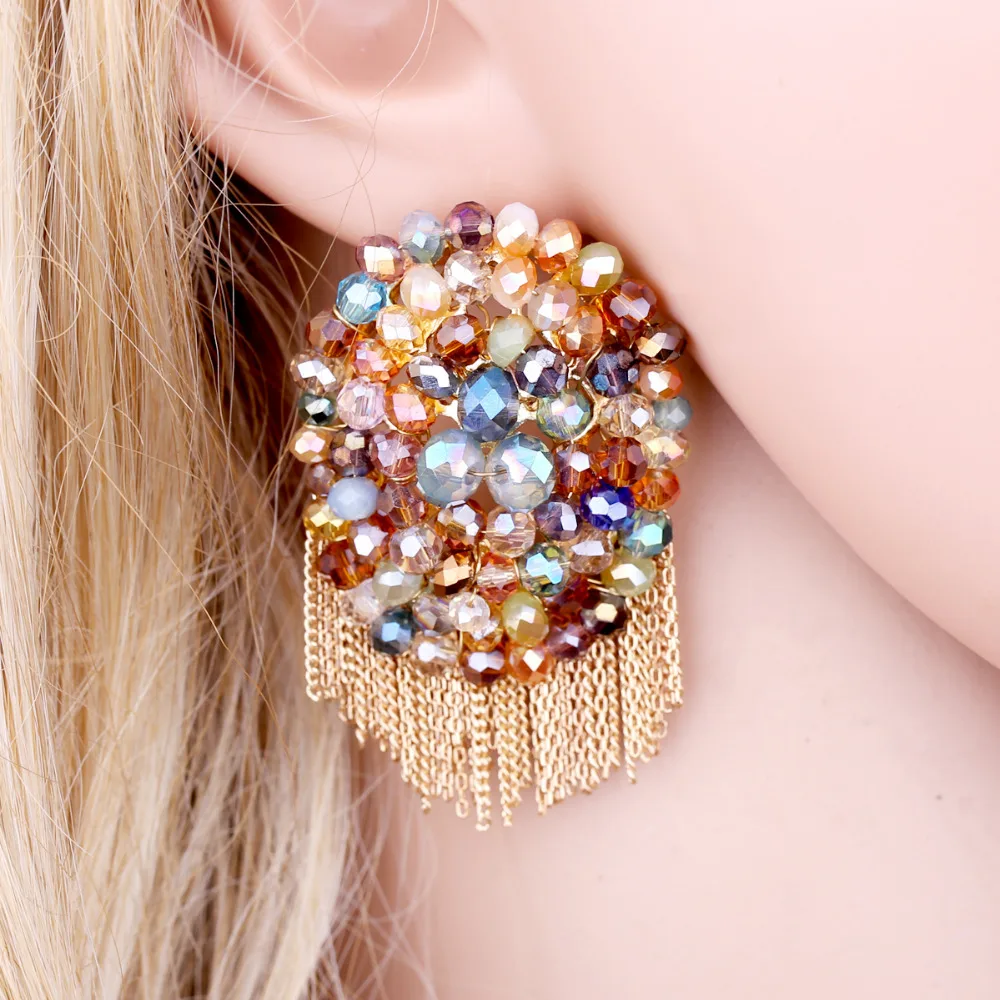 Hot Selling Statement Crystal Drop Earrings for Girls Multicolor Crystal Beads by Handmade Luxury Dangle Earrings Bijoux 4144