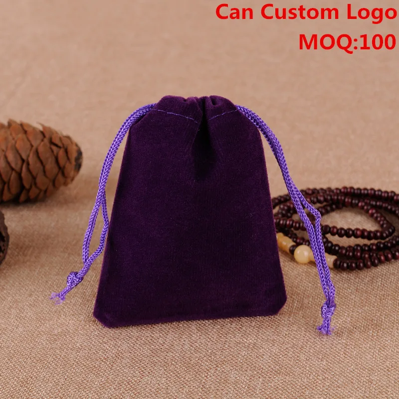 

Wholesale 50pcs/Lot 9x12cm Purple Christmas Gift Bags Customized Logo Drawstring Velvet Jewelry Pouches