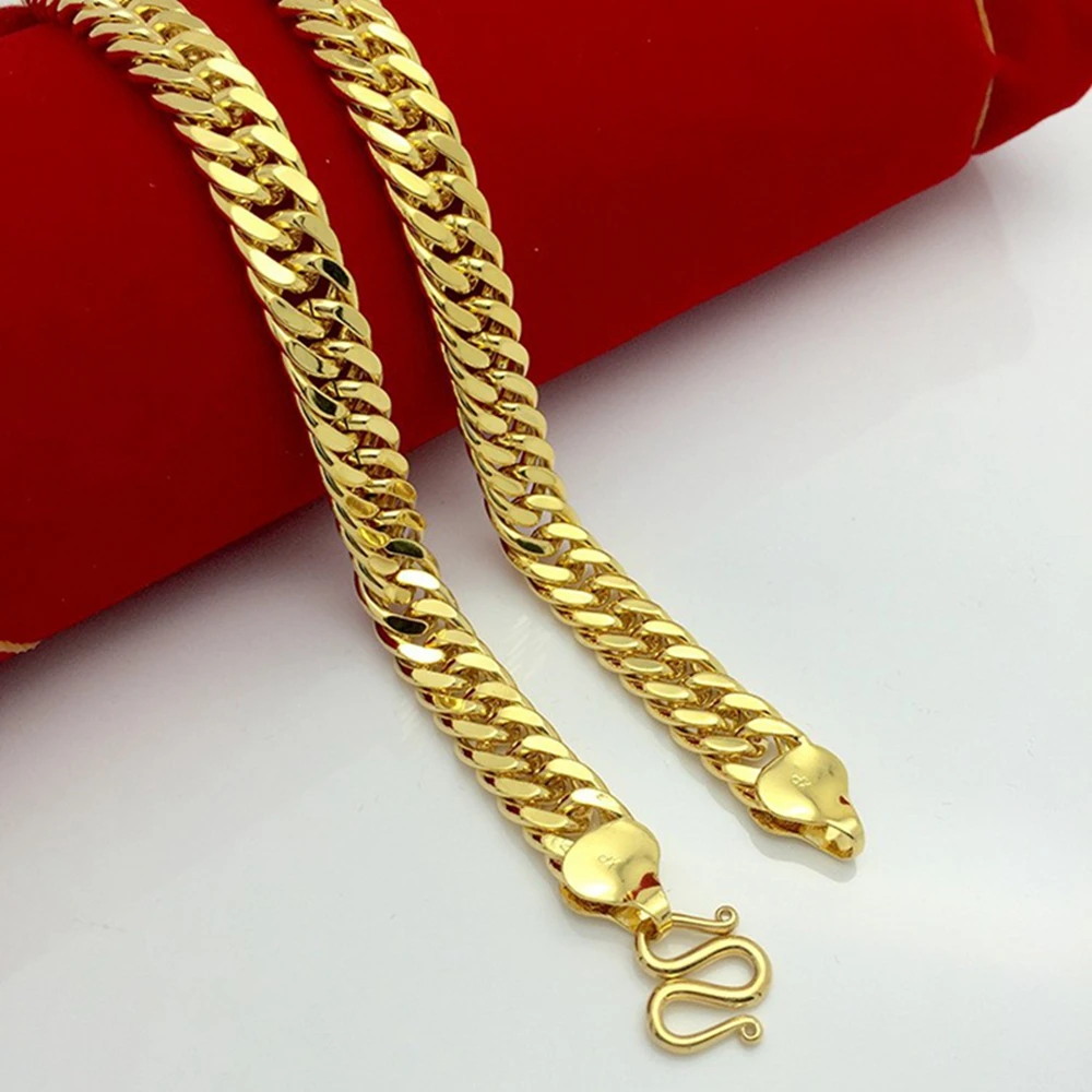 

87g Chunky Double Curb Chain Yellow Gold Filled Mens Necklace 24 inches 10mm