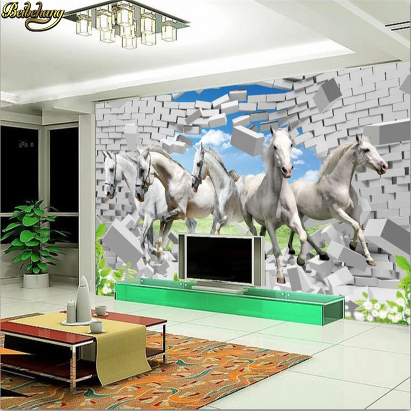 

beibehang White Horse 3D Fashion Stereo Landscape TV Wall Background Custom Photo Wallpaper Large Mural papel de parede