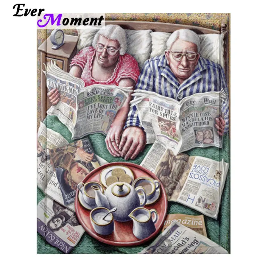 

Ever Moment Diamond Painting Couple Reading Newspaper with Love Diamond Mosaic Embroidery Portrait Painting Wedding Gift ASF849