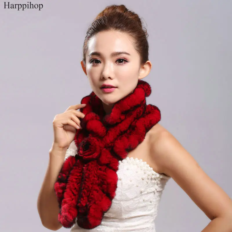 Women Scarf colorful Real Fur Elegant Girl Genuine Rex Rabbit Fur Brief Scarves Warm Fashion Russian Female Adult Winter Scarf