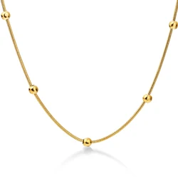 NIBA 316L Stainless Steel Gold-color Round Ball Pendant Necklace Link Chain Necklace Fashion Jewelry For Women or Men