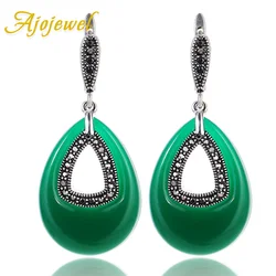 Ajojewel Vintage Style lHollow Water Drop Earrings For Women With Dark Green/Light Green/Red/Blue/Black Stone Hot Sale