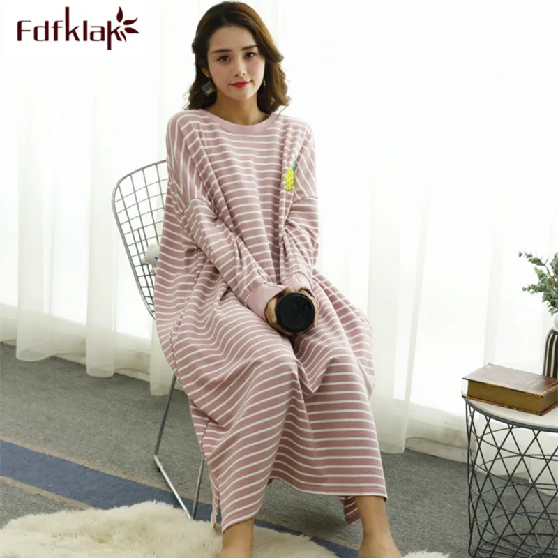 Fdfklak Large size women night dress long sleeve nightshirt cotton blend home clothes spring autumn nightgowns loose nightdress