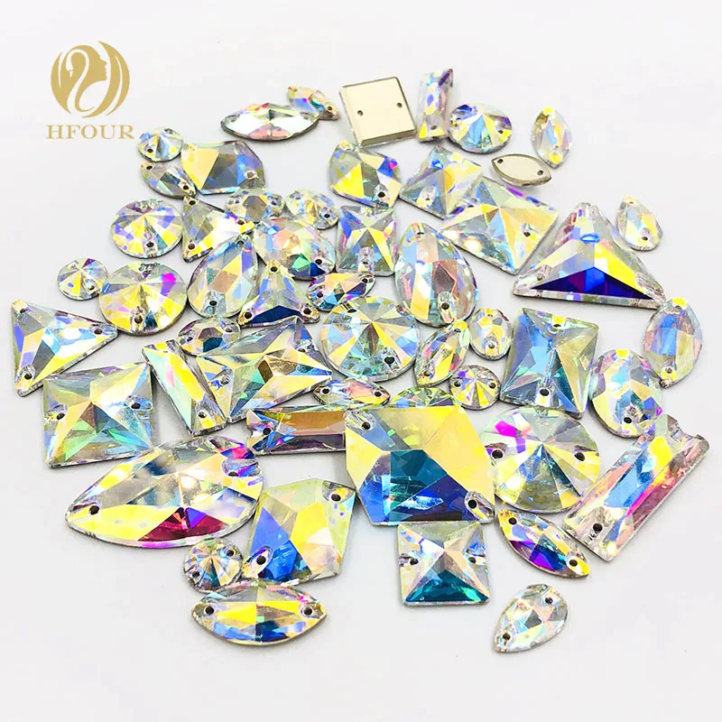 Mixed shape Flat bottom hand-sewn double hole rhinestone High quality sew on rhinestones DIY apparel accessories