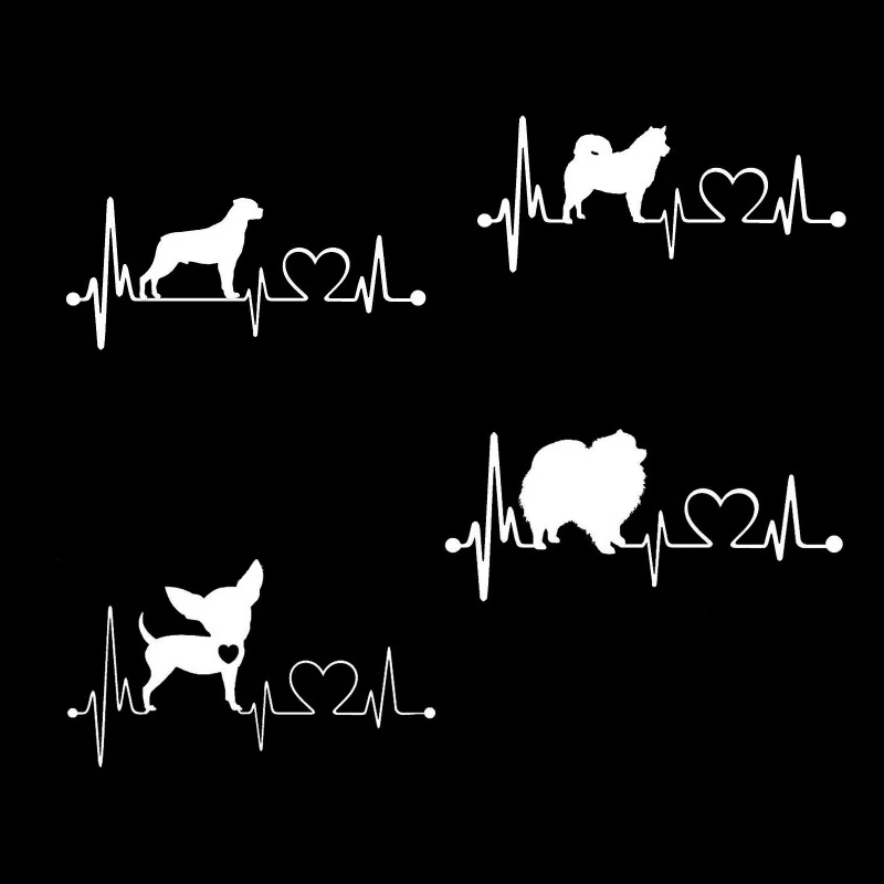 1pc Car Heartbeat Lifeline Sticker Samoyed Dog Chihuahua Dachshund Alaskan Funny Vinyl Decal Car Styling Accessories