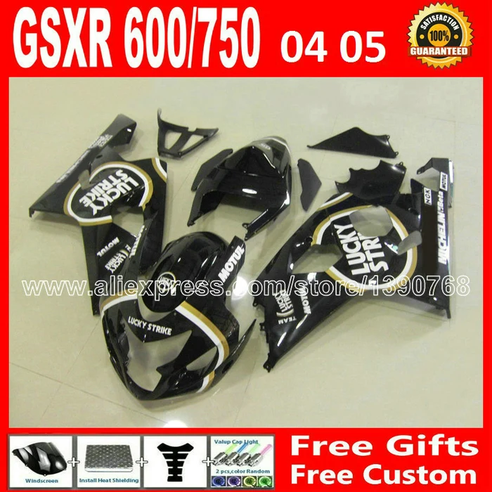 Hot sale for bodywork SUZUKI 2004 2005 GSXR 600 750 glossy white black fairing K4 RIZLA version gsxr600 DCG GSX R750 04 05 832