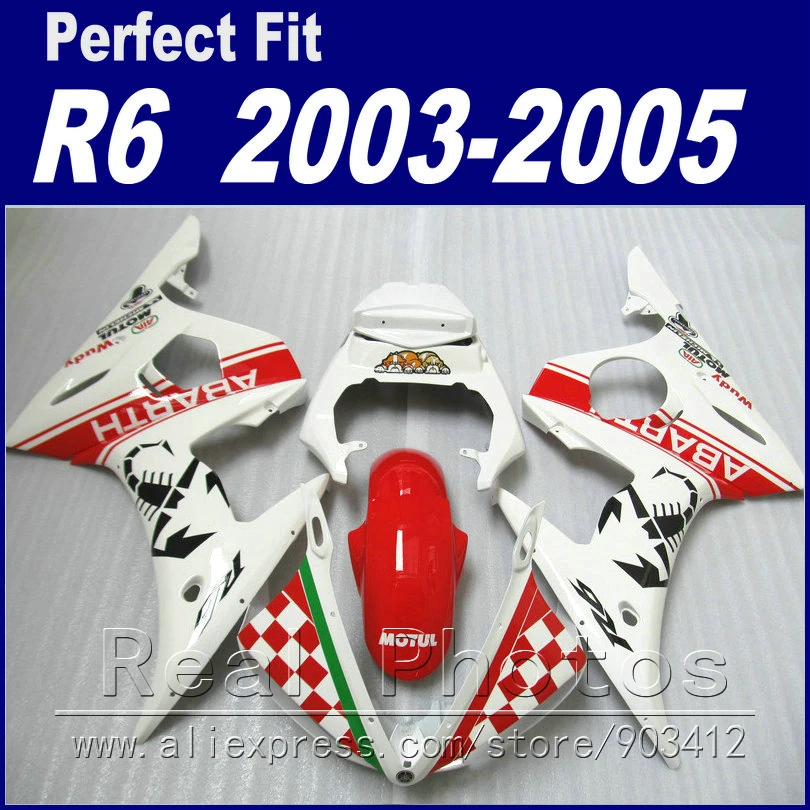 Hot sale motorcycle parts for YAMAHA R6 fairing kit 2003 2004 2005 ABARTH red whiteFit YZF R6 fairings 03 04 05