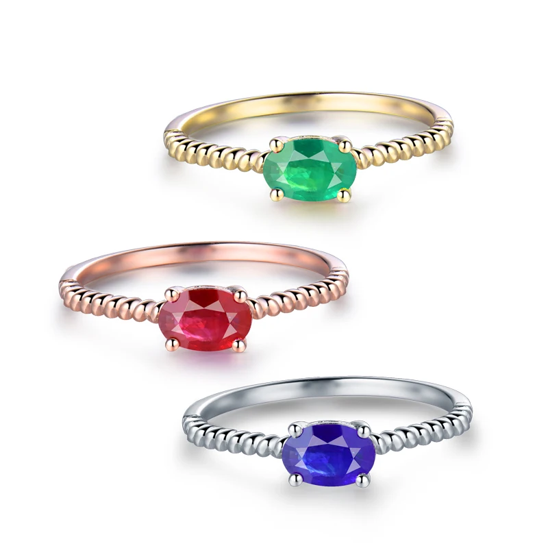 

LANMI Rings Women Solid 14kt Gold Natural Emerald Ruby Sapphire Gemstones Ring Teenage Girl Jewelry Gift In Stock