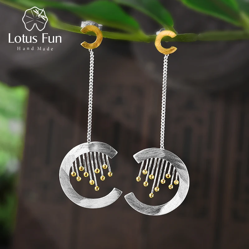 

Lotus Fun реальные 925 пробы серебро ручной работы ювелирные украшения творческий Восточный элемент Винтаж шторы длинные висячие серьги для женщи