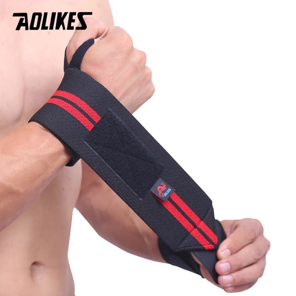 AOLIKES 2PCS/Lot Weightlifting Wristband Sport Professional Training Hand Bands Powerlifting Bodybuilding Wrist Support