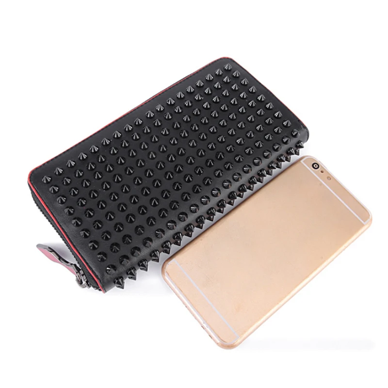 Women Genuine Leather Wallet Rivet Leather Purse Fashion Long Wallet Clutch Bag Women Handbags