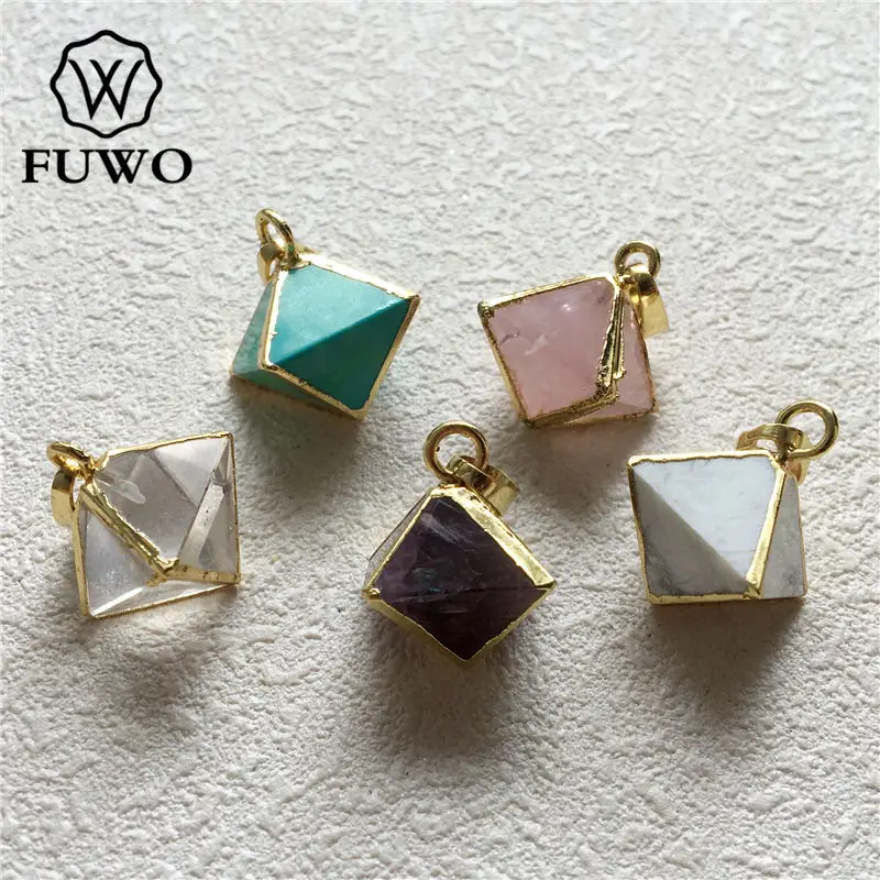 FUWO Wholesale Small Size Pyramid Pendant With Golden Plated Edge Accessories For Women Jewelry Making 5Pcs/Lot PD208