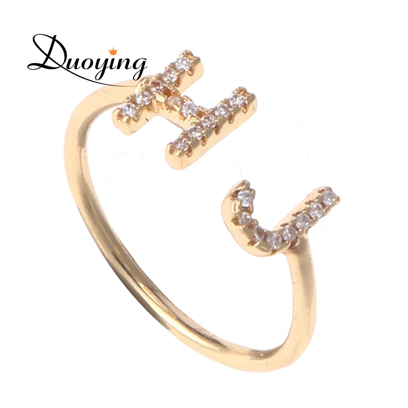 

Duoying 7 mm Double Letter Ring with Full Zirconia Micro Pave Rings Simple Luxury Ring for Women Bling Jewelry Open Ring