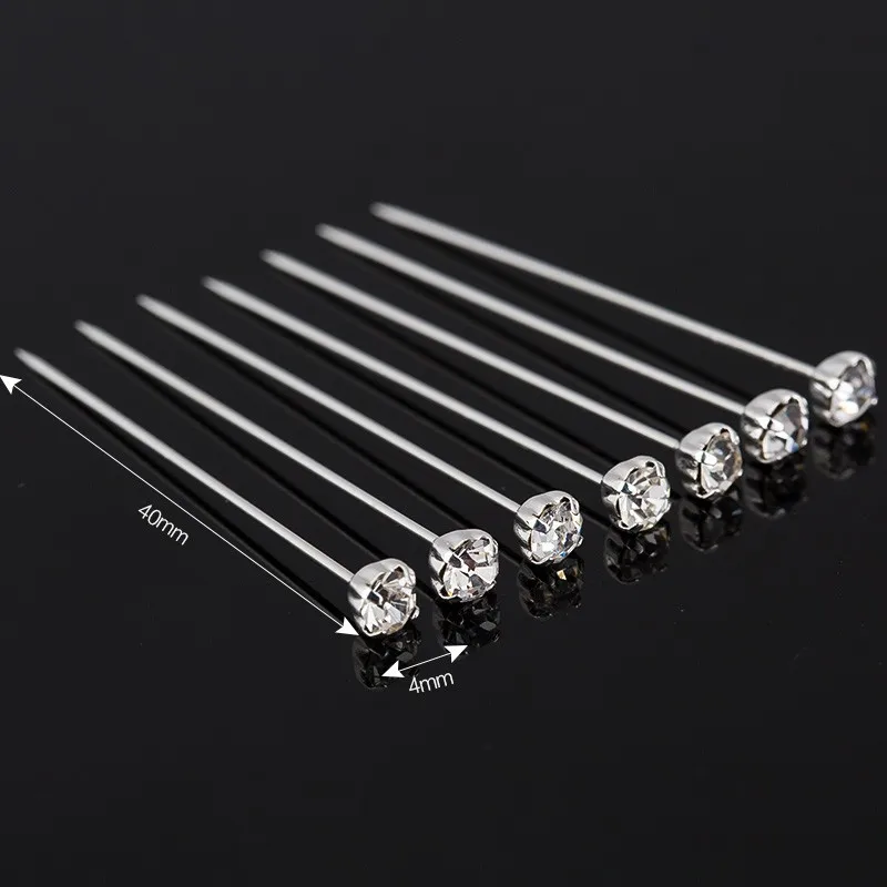 YFJEWE Women Fashion Handmade Dress Pins Round Crystal Head Dressmaking Pins Weddings Corsage Florists Sewing 72Pcs/Box H007