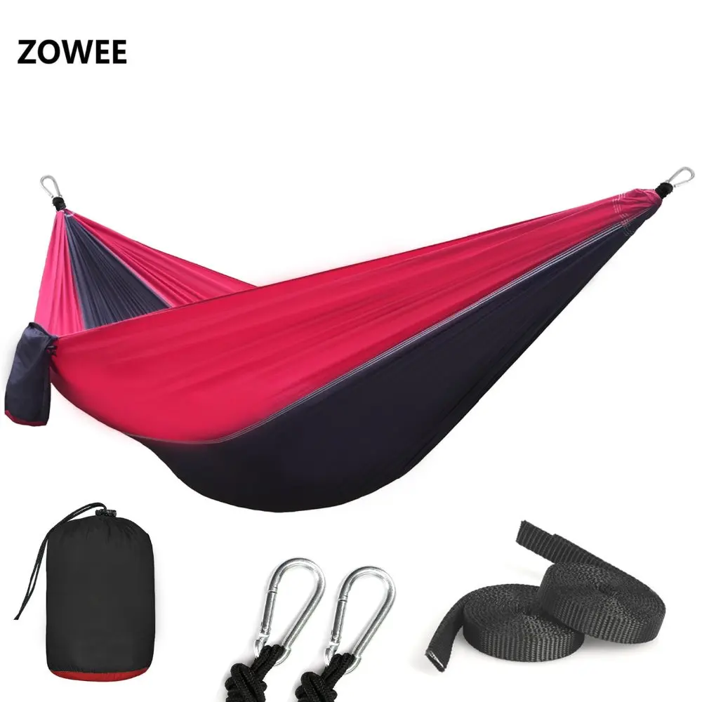 

210T Nylon Parachute Hammock Light Weight Outdoor Camping Portable Single Hammock with hammock ropes and hammock carabiners