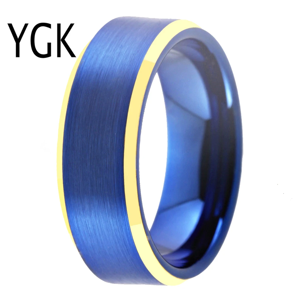 

Blue Tungsten Rings for Men Jewelry Classical Men Golden and Blue Ring Never Fade Women and Men's Wedding Anniversary Rings