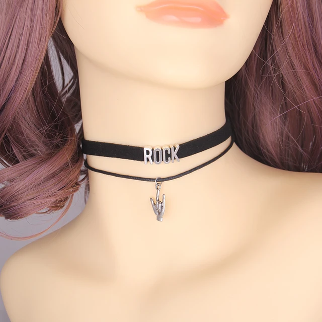 Little Minglou fashion ROCK Choker Necklace Music Charm Pendant Velvet handmade Collar Jewelry choker for women Collares Mujer AliExpress