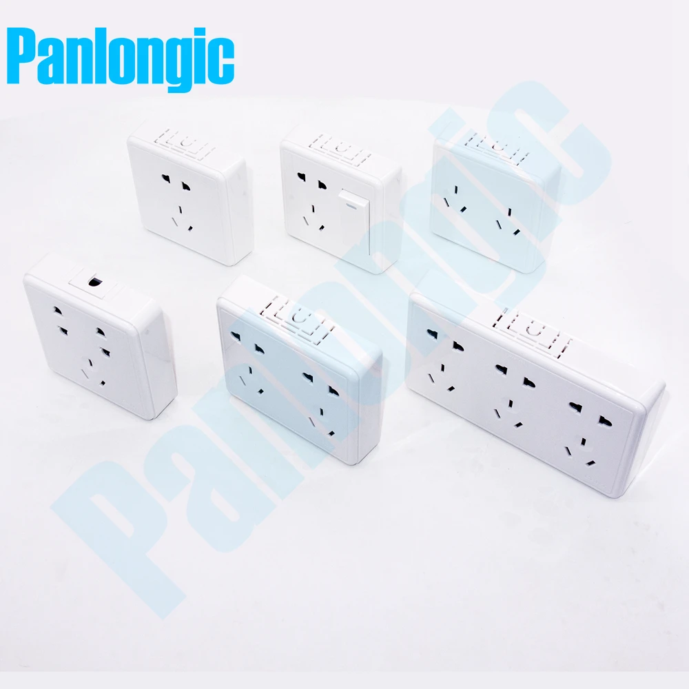 Surface Mounted Pure White 86 Type Wall Socket Panel Outlet Electric 10A Electrical Plugs Sockets with 2 Holes & 3 Holes