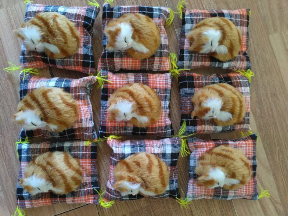 10 pieces a lot cute simulation yellow cat mini sleeping cat dolls car decoration gift doll about 10cm