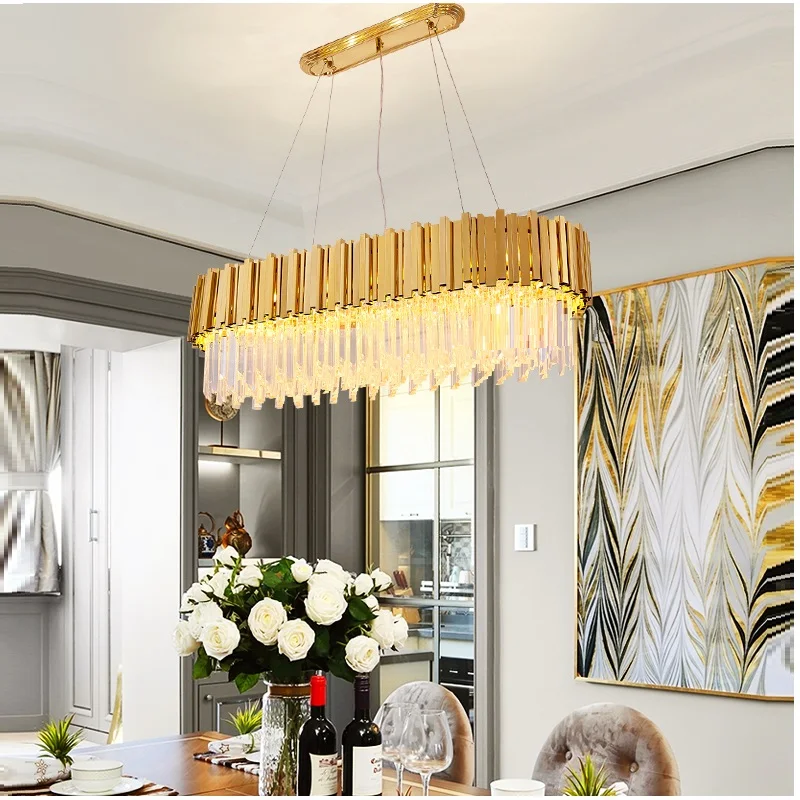 Luxury Crystal Chandeliers Lamps LED Rectangle for Dinning Living Room Gold Atmosphere Lights Fixture