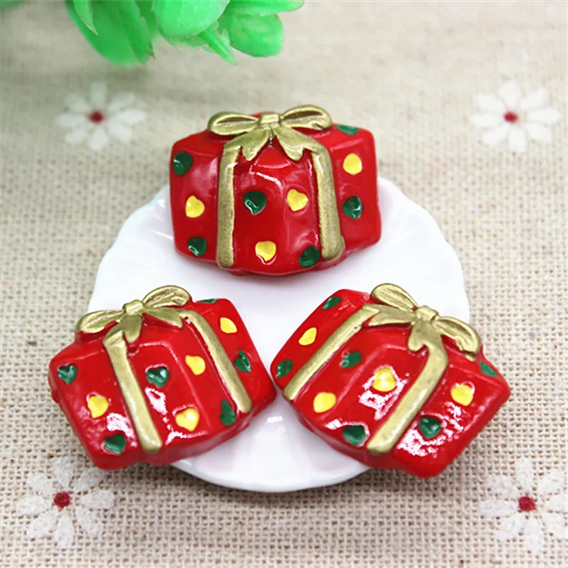 10PCS Kawaii Resin 3D Christmas Gift Box Flatback Cabochon Embellishment Accessories DIY Scrapbooking Craft,20*23mm