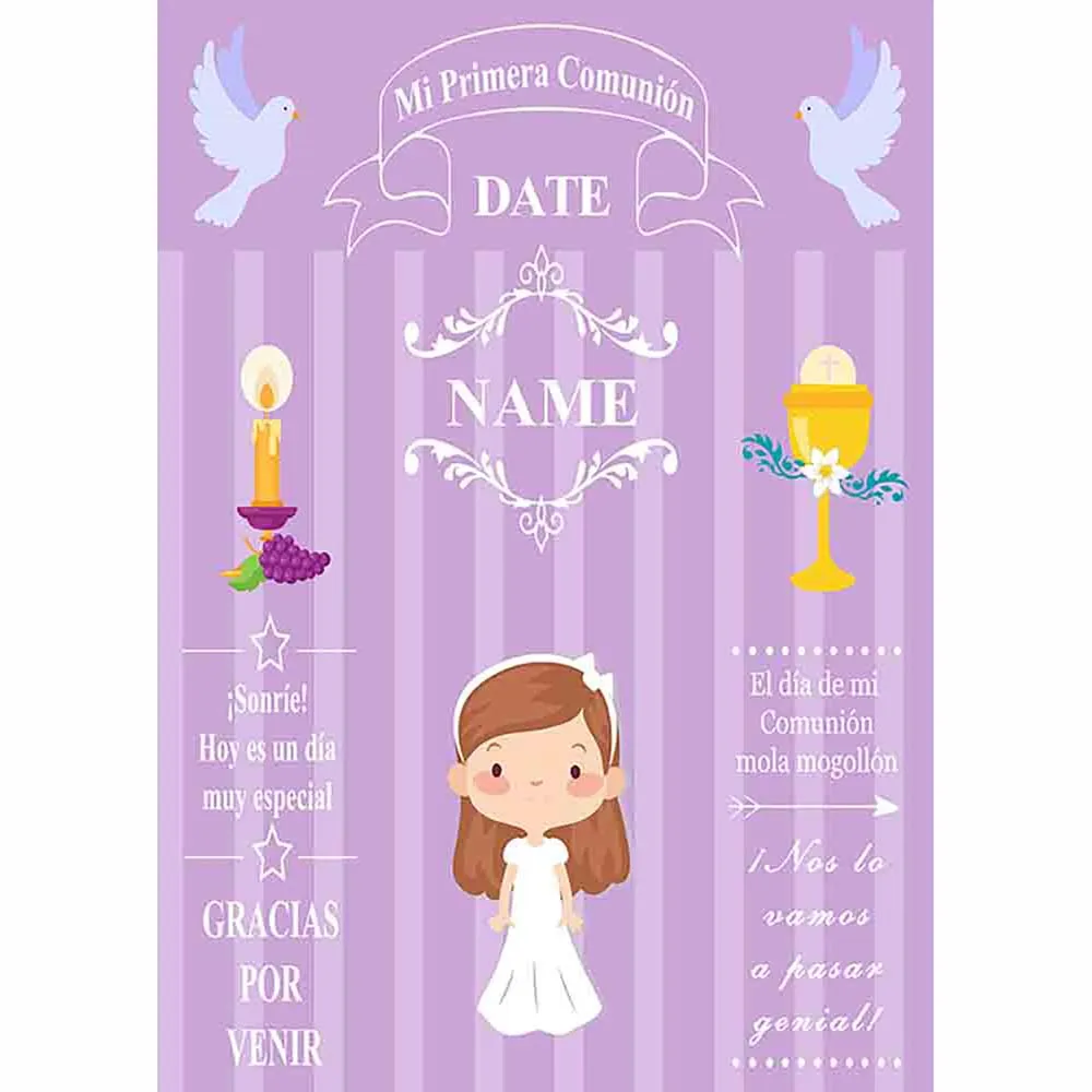 Фон Funnytree для фотосъемки с изображением девушки для причастия с мультяшными фиолетовыми полосками фотография Фотостудия новые фоны