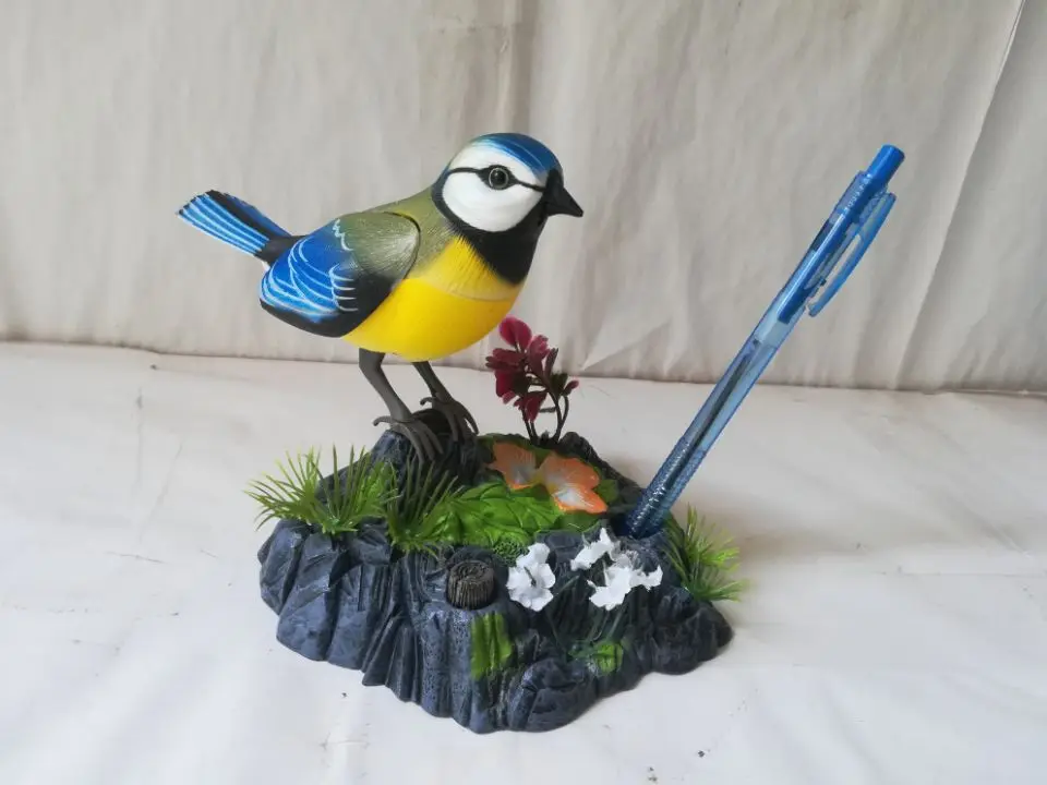 Modelo de pájaro artificial, pájaro hermoso de 14x16cm, artesanía de pájaro con control de voz, decoración del hogar, regalo b1209