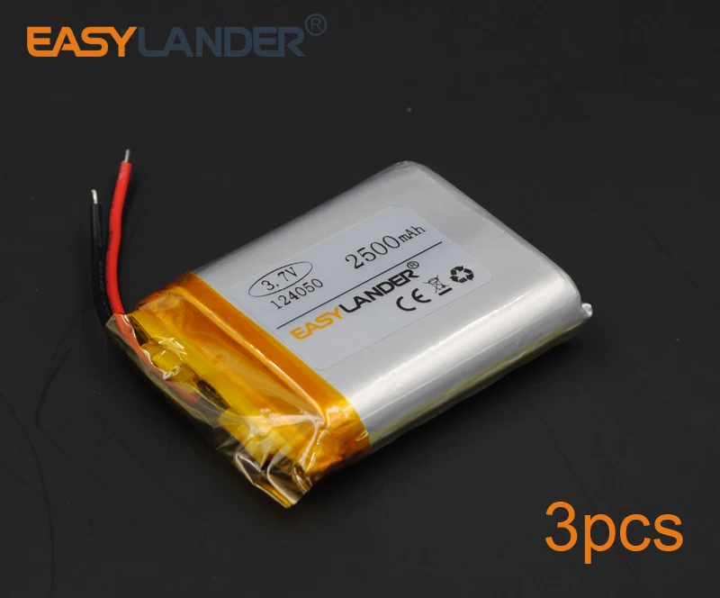 2pcs/Lot 3.7V 2500mAh124050 Rechargeable Lithium Li-ion Li Polymer Battery